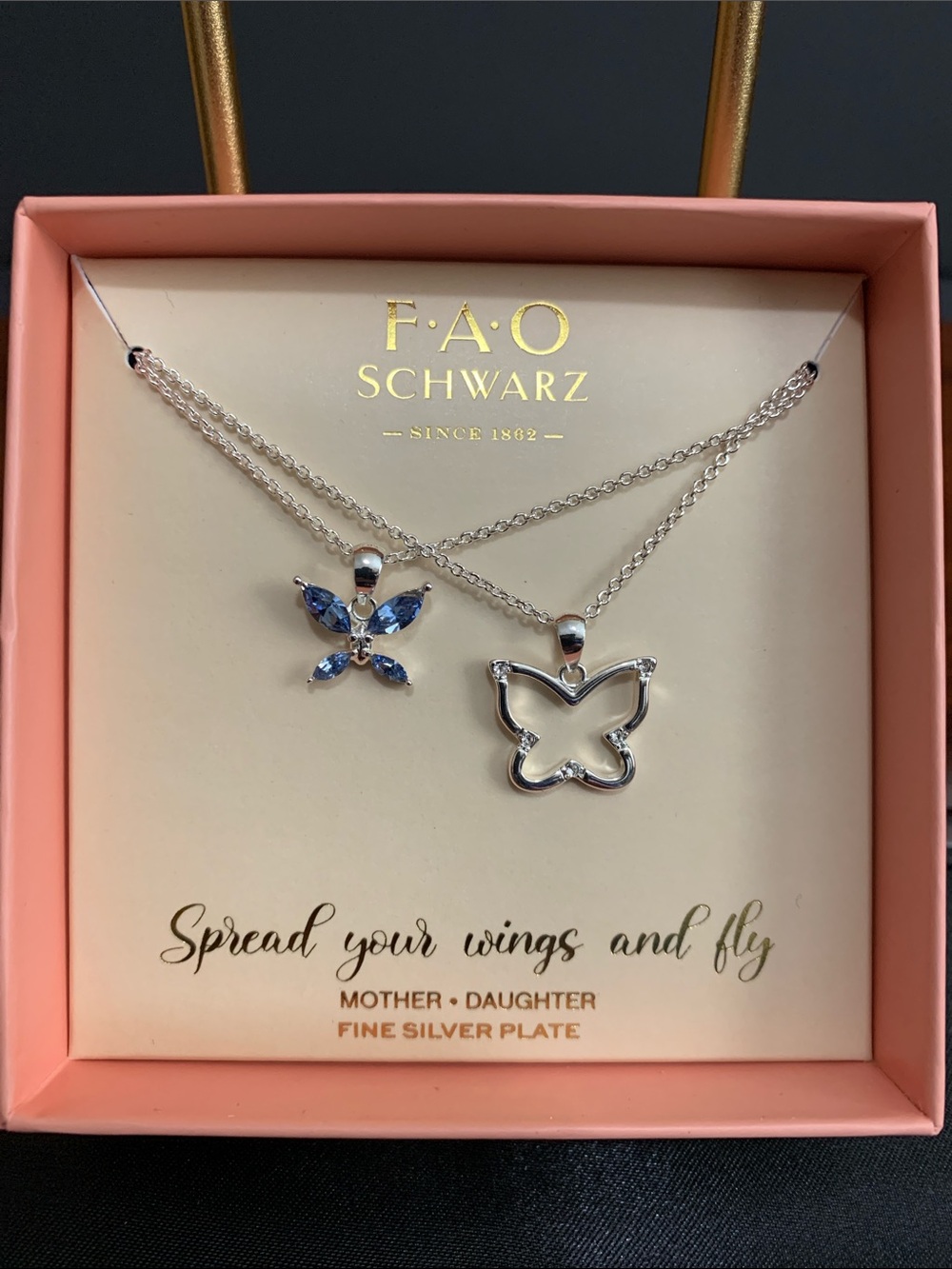 NWT FAO Schwarz mother+daughter butterfly necklace set